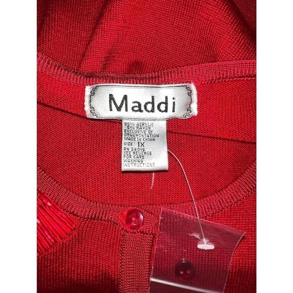 Maddi cardigan career red bead design long sleeve button up size 1x - Picture 8 of 8